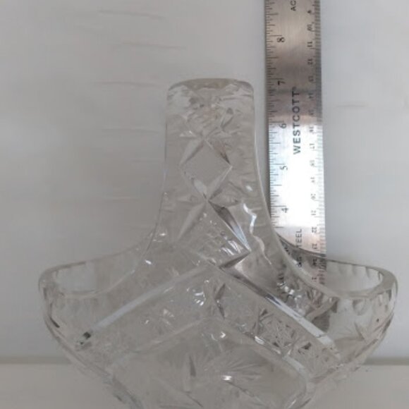 Vintage Clear Lead Crystal Glass Starburst Pinwheel Cut Basket With Handle 6" - Picture 11 of 12